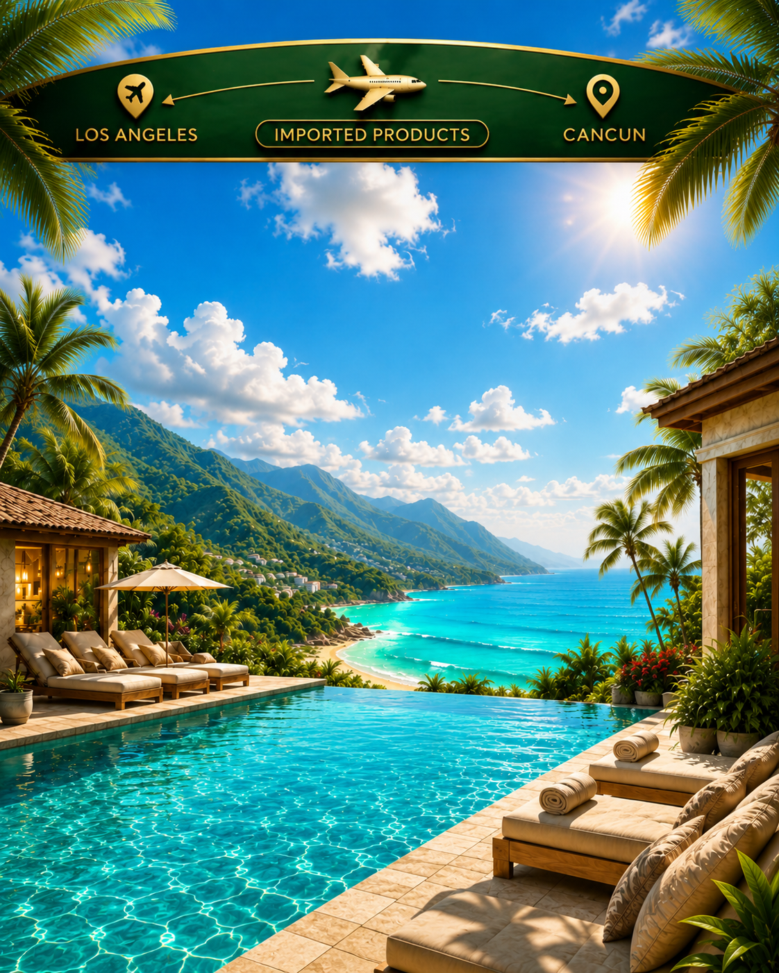 Los Angeles to Cancun imported products — luxury beachfront pool